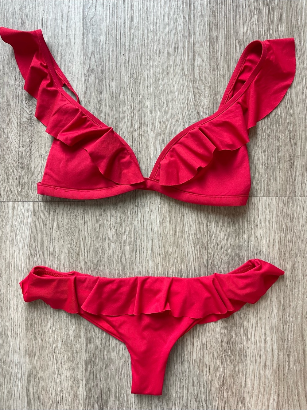 Calzedonia Women's Red Ruffle Bikini Set - Ruffle Two-Piece Swimwear